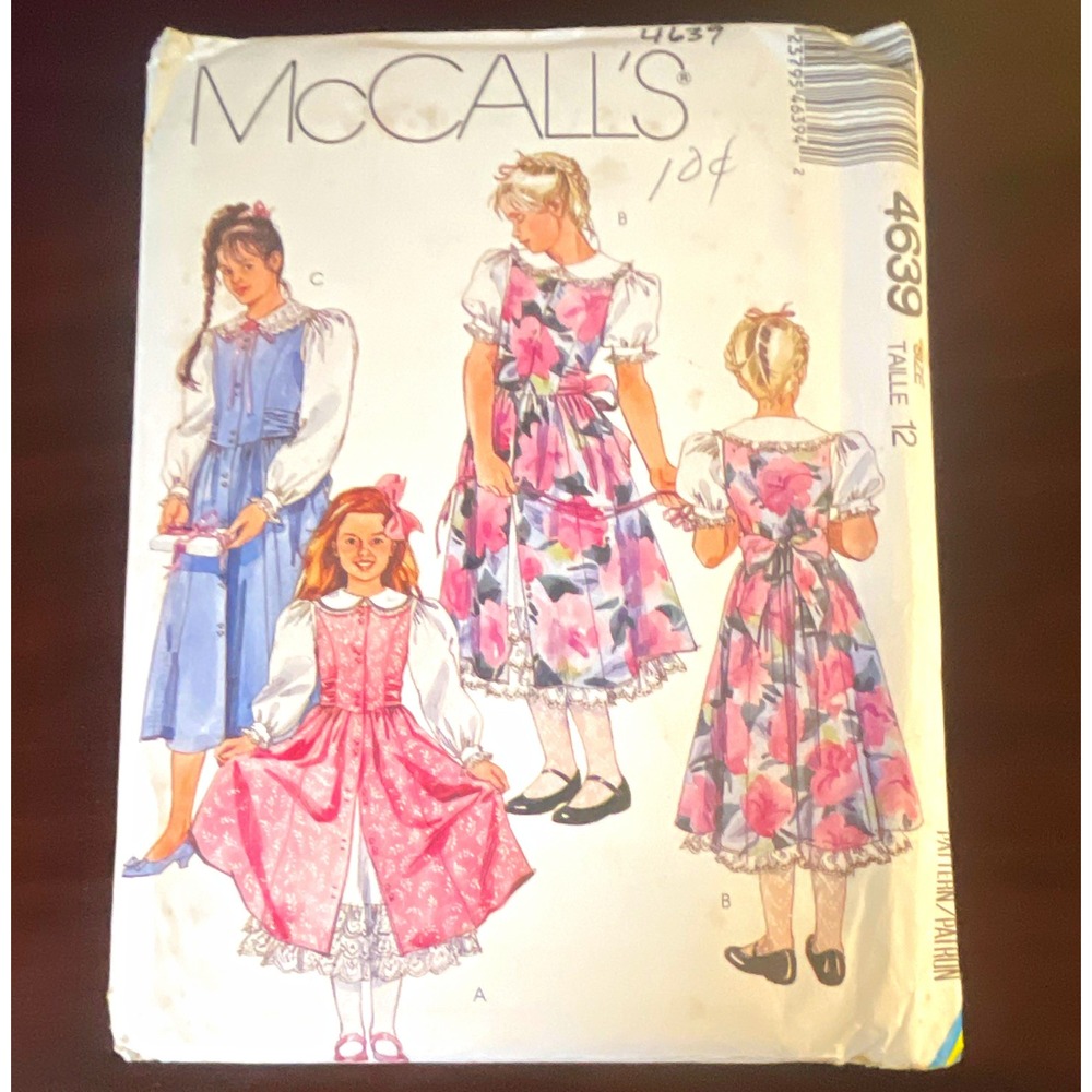 McCall's 4639 VTG Girls Jumper Blouse Petticoat Sewing Pattern Sz 7-14 Cut